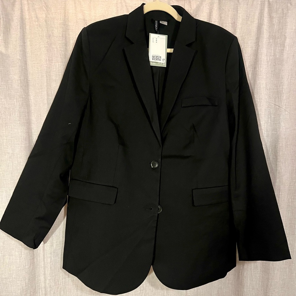 NWT H&M Oversized Fit Single Breasted Black Blazer, Size M